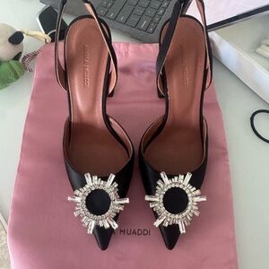 Amina Muaddi Black Crystal Embellished Heels